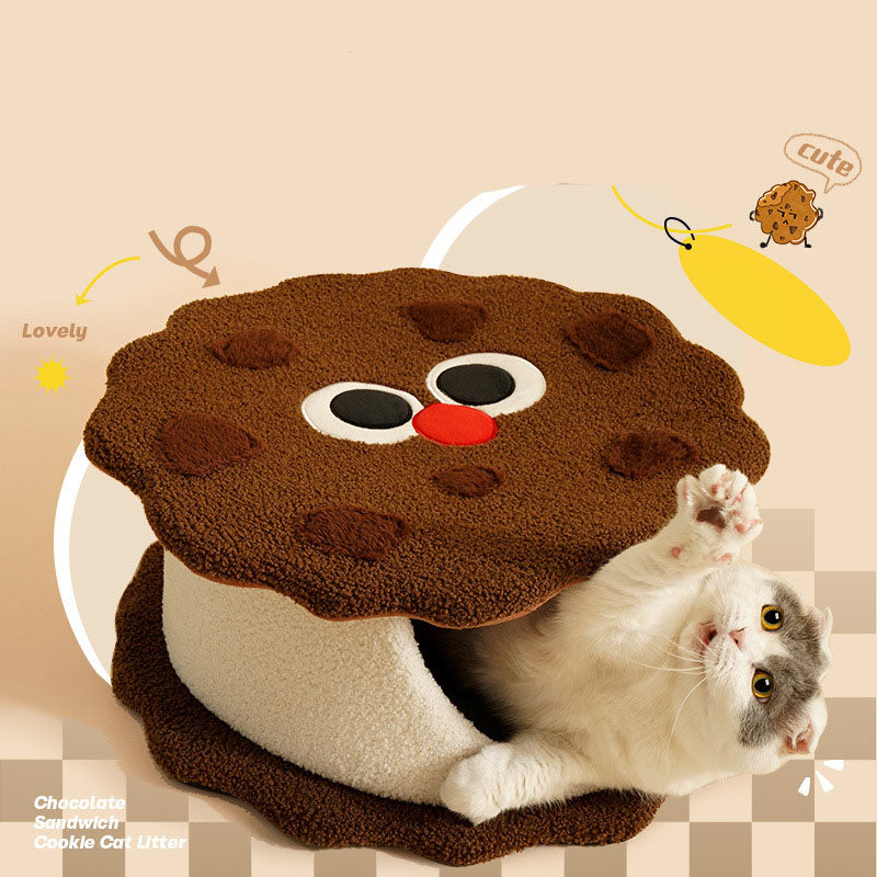 KFX-6469309 Cozy Sandwich Cookie-Shaped Cat Bed for Warm Autumn and Winter Comfort