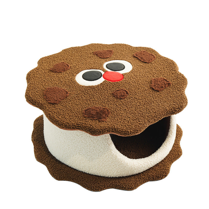 KFX-6469309 Cozy Sandwich Cookie-Shaped Cat Bed for Warm Autumn and Winter Comfort