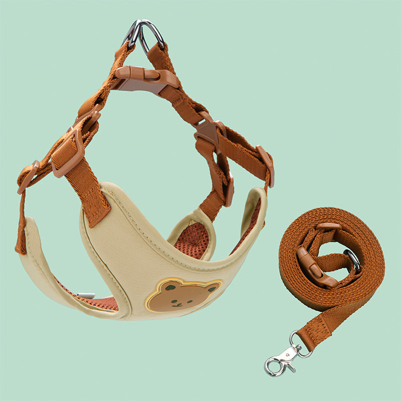 KFX-6471613 Bear Head Polyester Chest Strap Dog Leash - Red, Black, Green, Beige