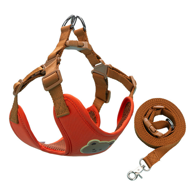 KFX-6471613 Bear Head Polyester Chest Strap Dog Leash - Red, Black, Green, Beige