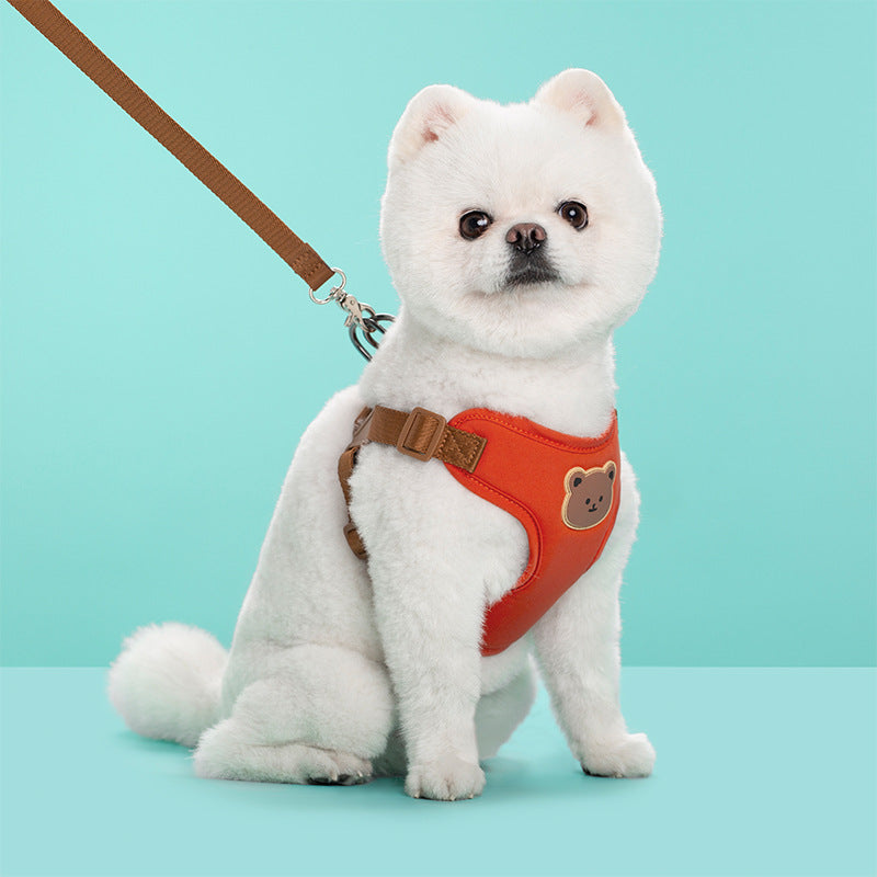 KFX-6471613 Bear Head Polyester Chest Strap Dog Leash - Red, Black, Green, Beige