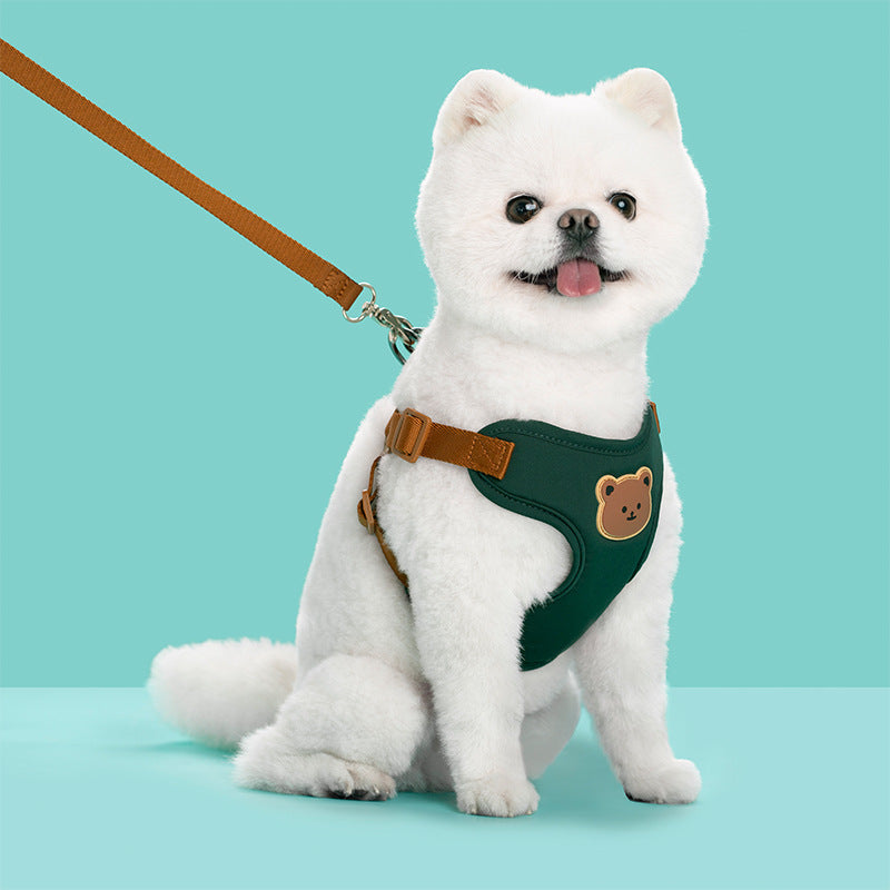 KFX-6471613 Bear Head Polyester Chest Strap Dog Leash - Red, Black, Green, Beige