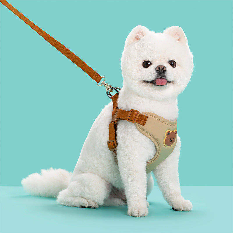 KFX-6471613 Bear Head Polyester Chest Strap Dog Leash - Red, Black, Green, Beige