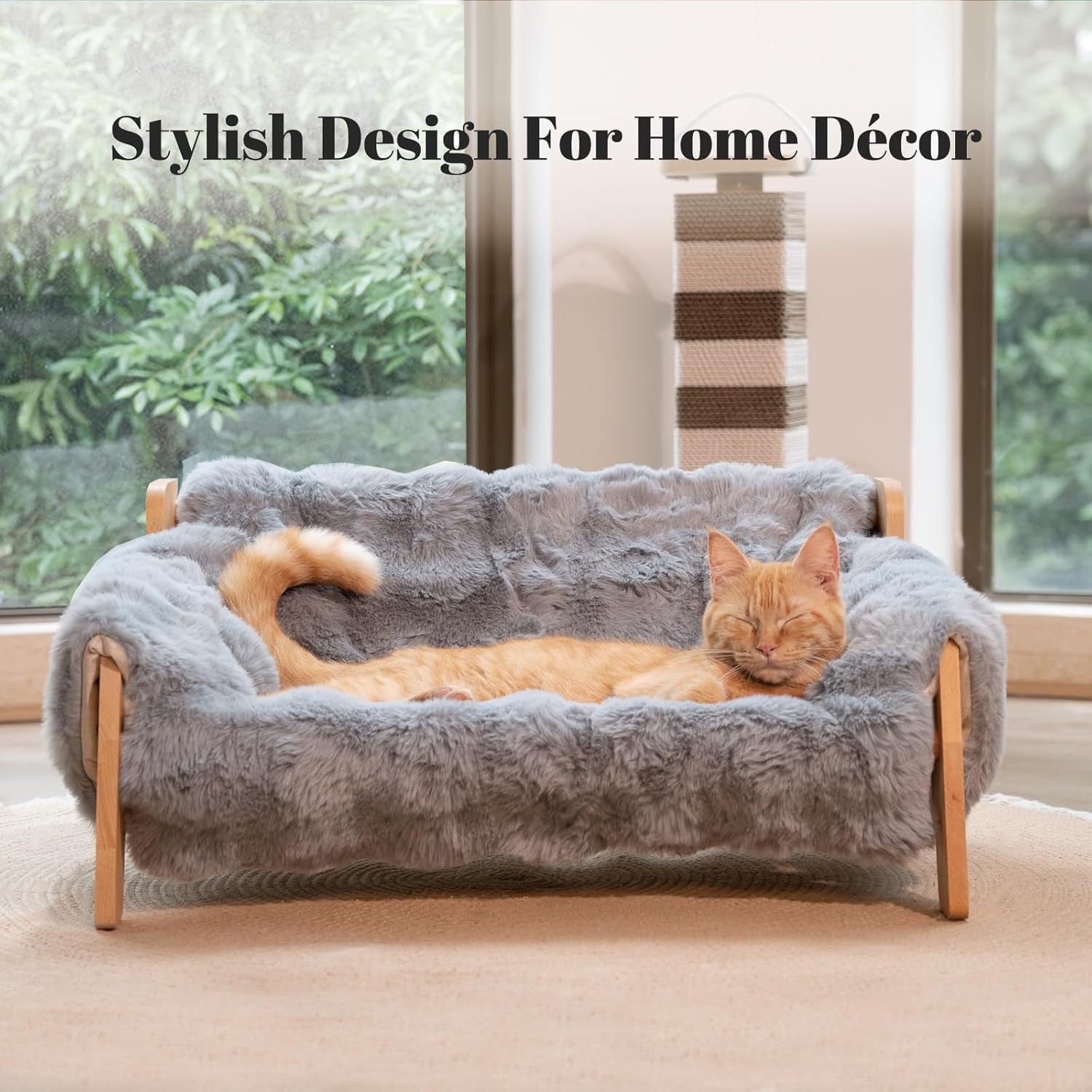 KFX-6475837 Wooden Cat Sofa with Removable Washable Cotton Cover for All-Season Comfort