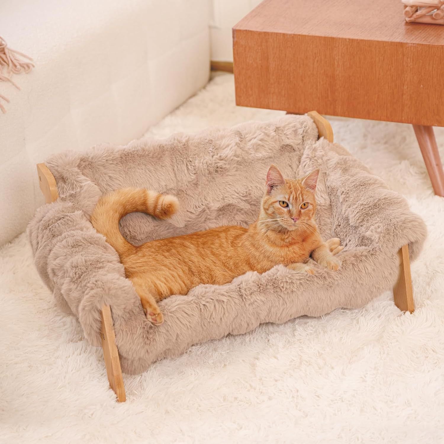 KFX-6475837 Wooden Cat Sofa with Removable Washable Cotton Cover for All-Season Comfort