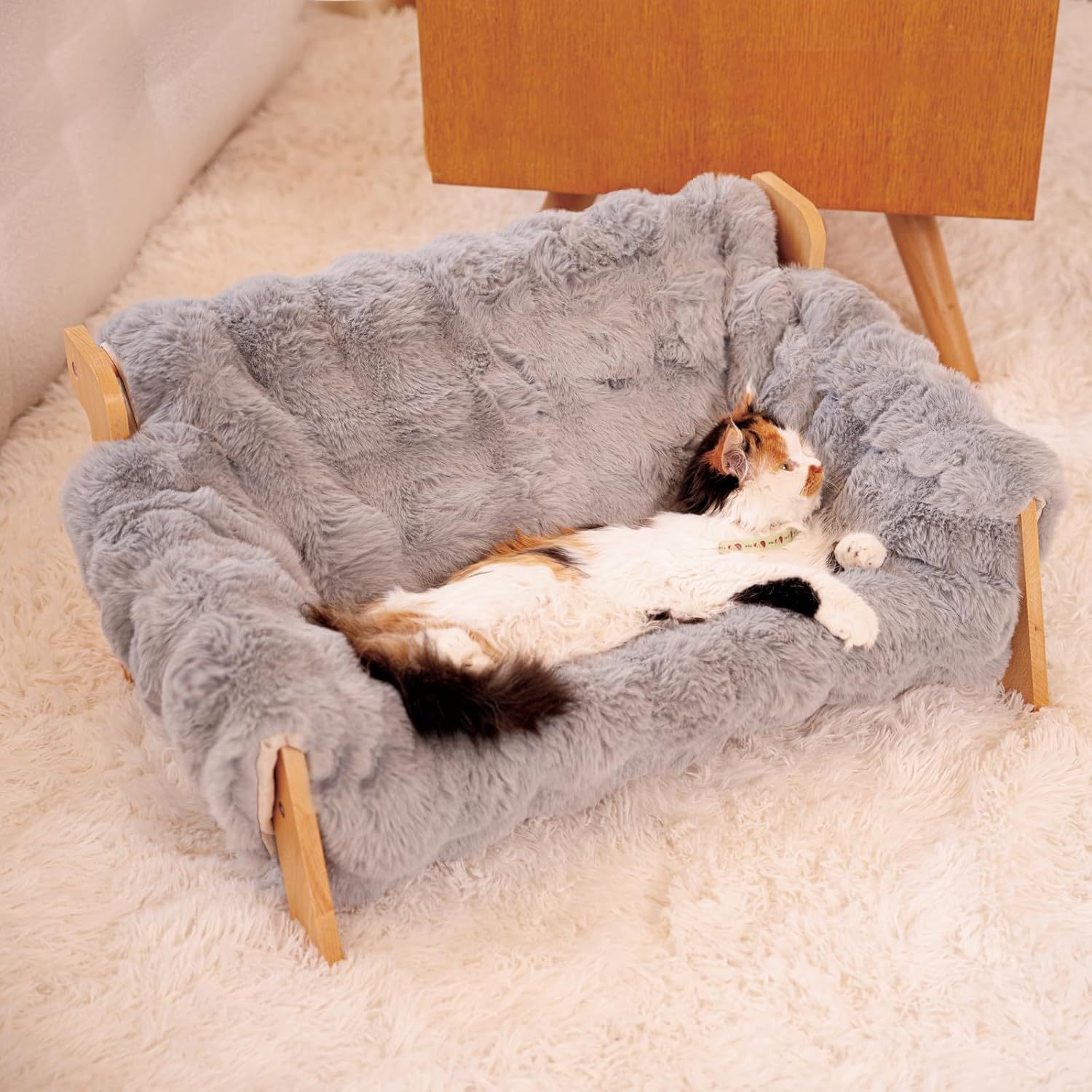KFX-6475837 Wooden Cat Sofa with Removable Washable Cotton Cover for All-Season Comfort