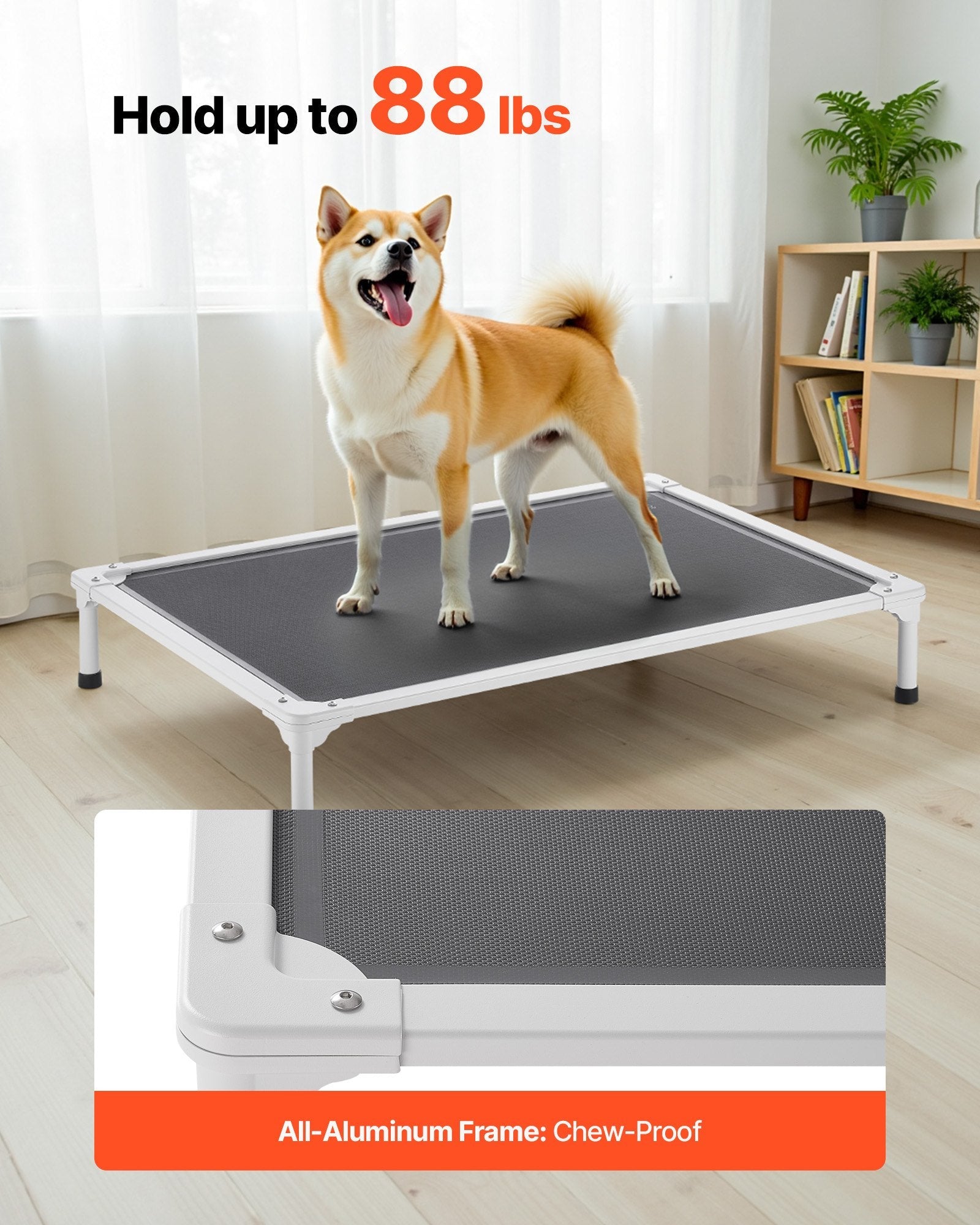KFX-6476221 Elevated Dog Bed for Large Dogs - Portable Raised Dog Cot with Breathable Teslin Mesh and Aluminum Frame