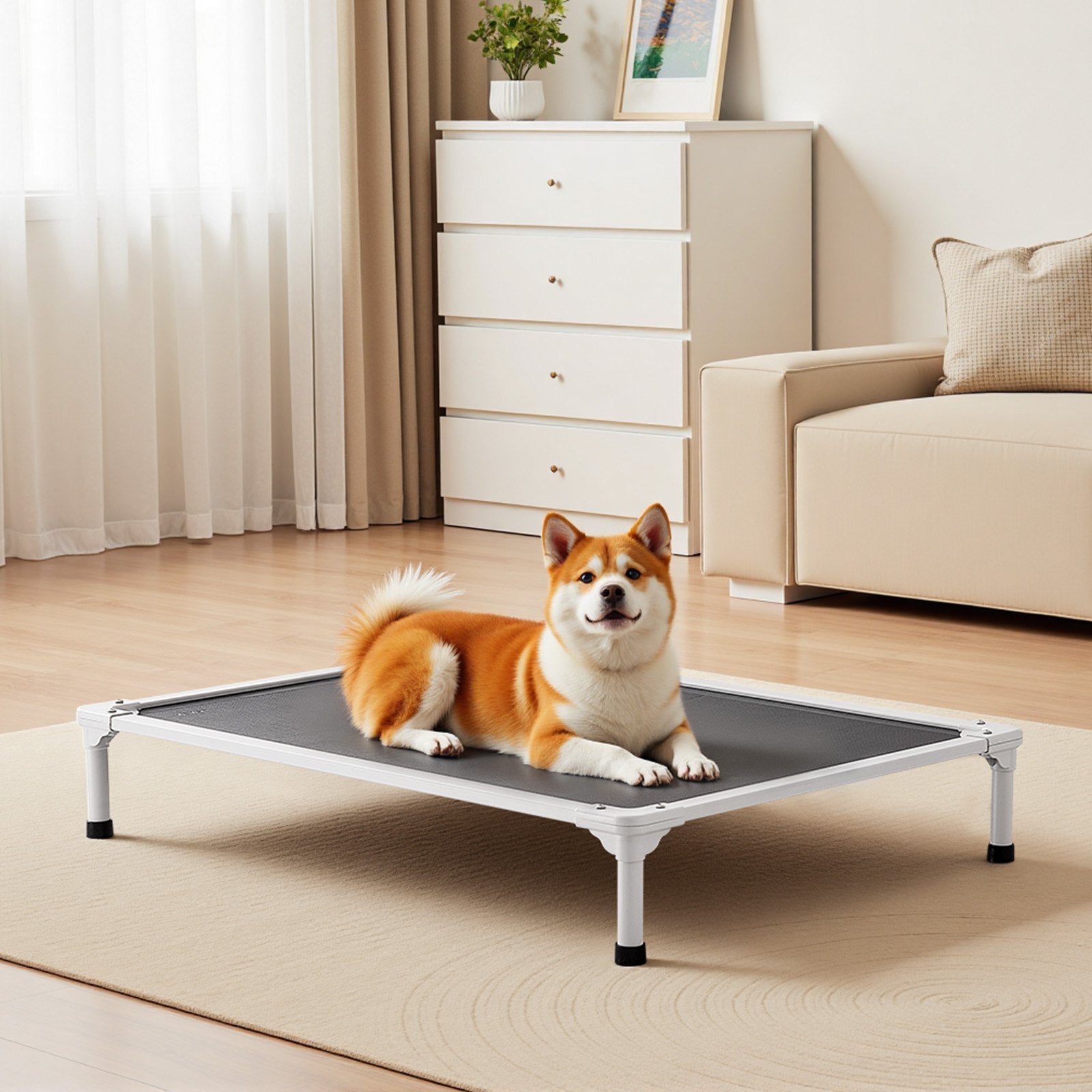 KFX-6476221 Elevated Dog Bed for Large Dogs - Portable Raised Dog Cot with Breathable Teslin Mesh and Aluminum Frame