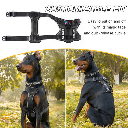 KFX-6476861 Reflective Tactical Pet Chest Strap with Shock Absorption and Traction Rope - Multiple Colors and Sizes Available