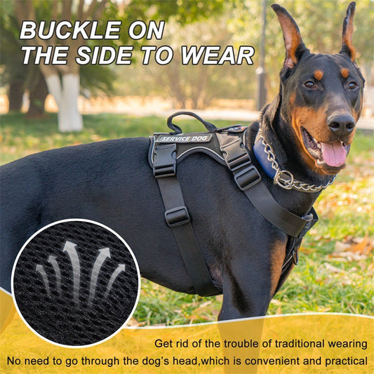 KFX-6476861 Reflective Tactical Pet Chest Strap with Shock Absorption and Traction Rope - Multiple Colors and Sizes Available
