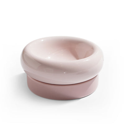 KFX-6477757 Mochi Ceramic Short-Leg Cat Bowl in Light Green and Pink, Medium Size