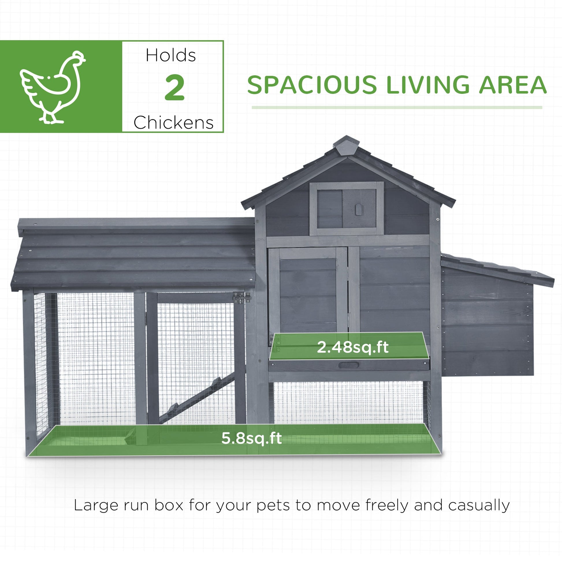 KFX-6481213 Compact 59" Elevated Chicken Coop with Nesting Box and Run, Suitable for Small Hens