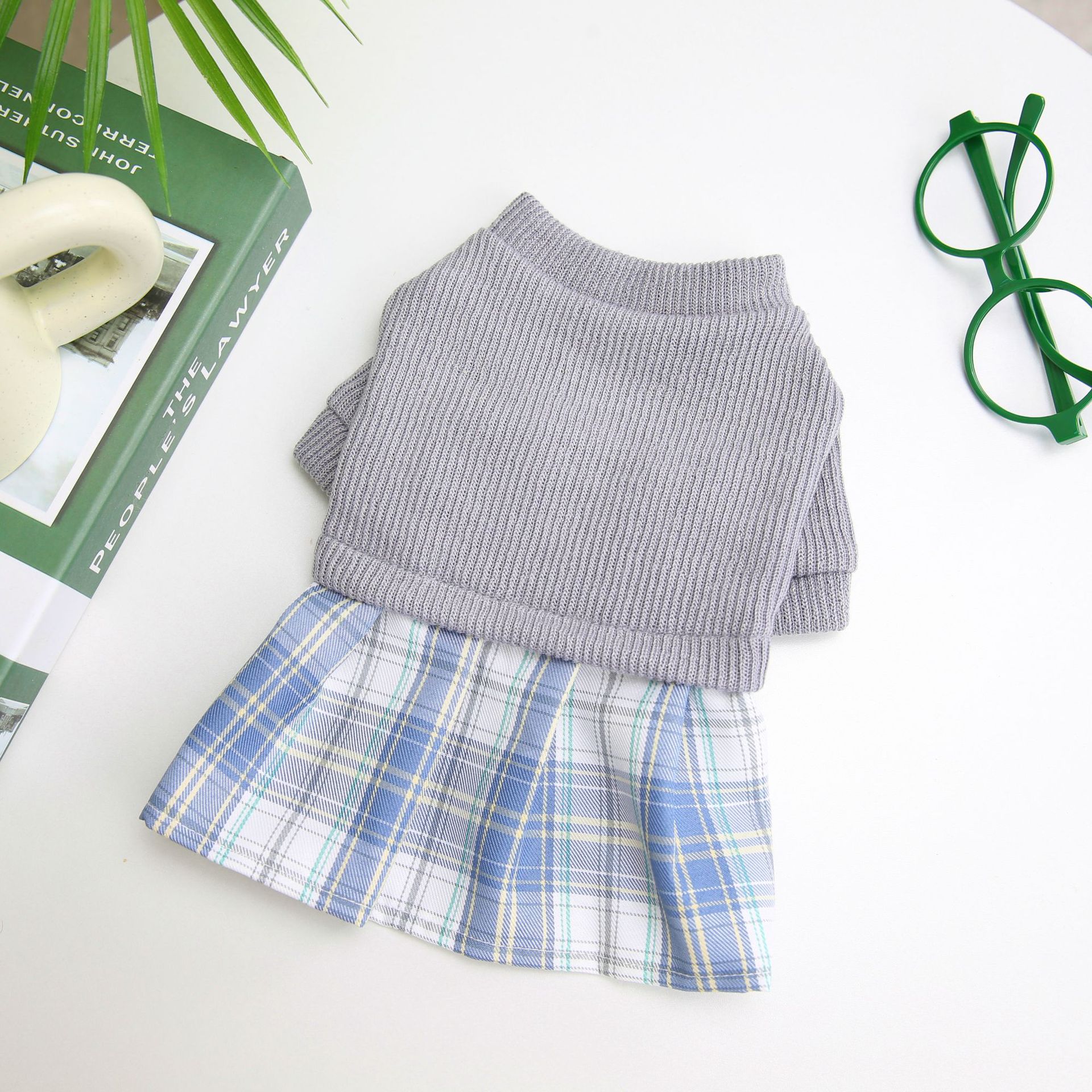 KFX-6482109 Wool Fabric Casual Dog Skirt and Pant Suit Set, Warm Pet Clothing