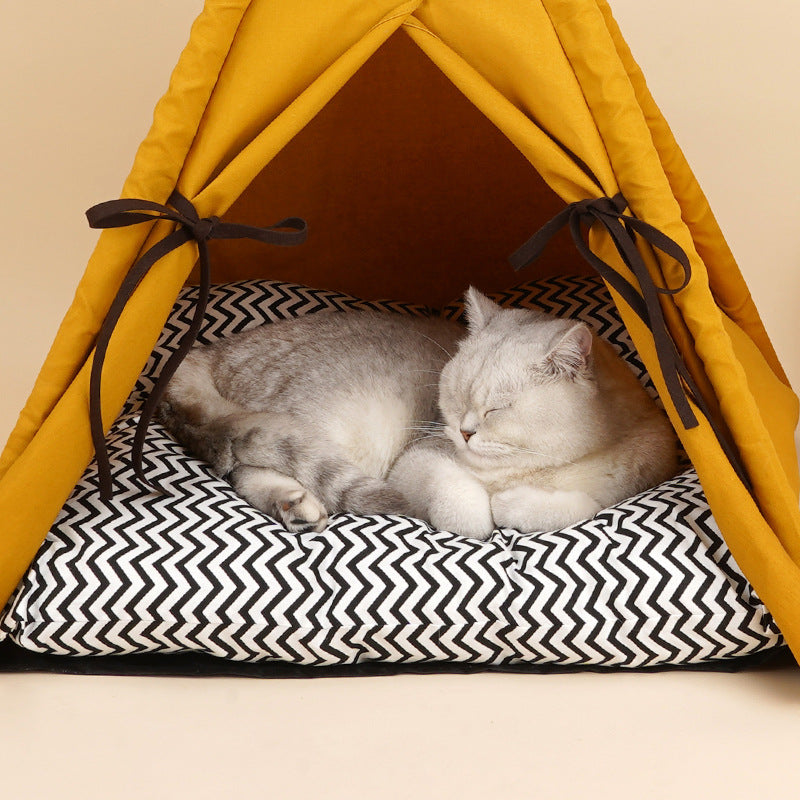 KFX-6482365 Sunset Yellow Cat Tent - Removable & Washable Semi-enclosed Bed for All Seasons