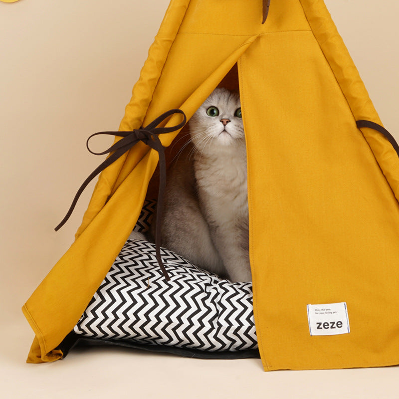KFX-6482365 Sunset Yellow Cat Tent - Removable & Washable Semi-enclosed Bed for All Seasons