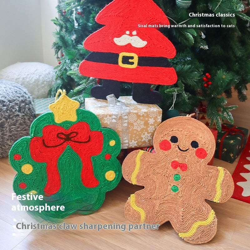 KFX-6483517 Christmas-Themed Sisal Mat Cat Scratch Board - Durable Hemp Rope Design