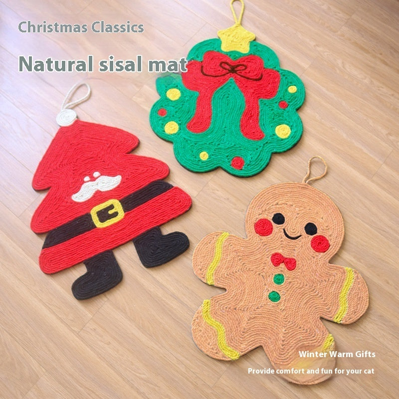KFX-6483517 Christmas-Themed Sisal Mat Cat Scratch Board - Durable Hemp Rope Design
