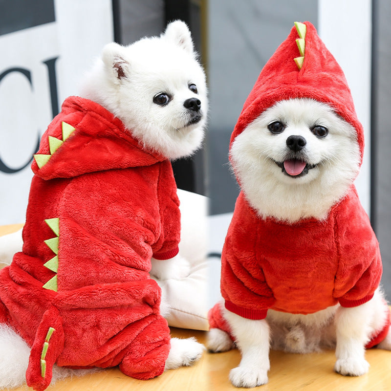 KFX-6483901 Cozy Coral Fleece Dog and Cat Clothes - Flannel Dinosaur & Tiger Designs, Multiple Sizes Available