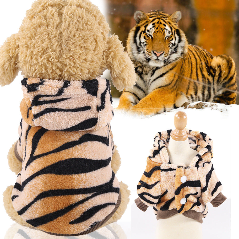 KFX-6483901 Cozy Coral Fleece Dog and Cat Clothes - Flannel Dinosaur & Tiger Designs, Multiple Sizes Available