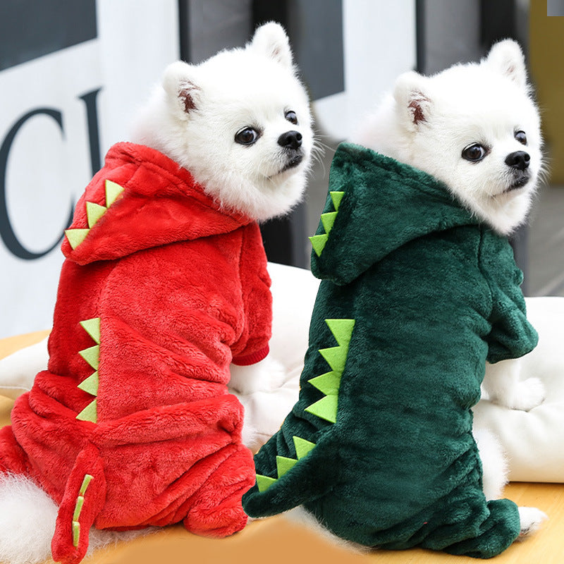 KFX-6483901 Cozy Coral Fleece Dog and Cat Clothes - Flannel Dinosaur & Tiger Designs, Multiple Sizes Available