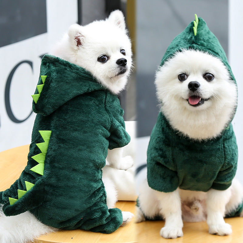 KFX-6483901 Cozy Coral Fleece Dog and Cat Clothes - Flannel Dinosaur & Tiger Designs, Multiple Sizes Available