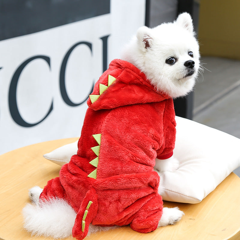KFX-6483901 Cozy Coral Fleece Dog and Cat Clothes - Flannel Dinosaur & Tiger Designs, Multiple Sizes Available