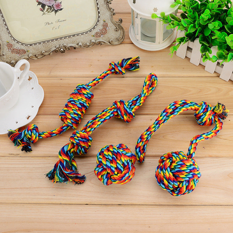 KFX-6484157 Colorful Cotton Rope Dog Chew Toy for Pet Dental Health