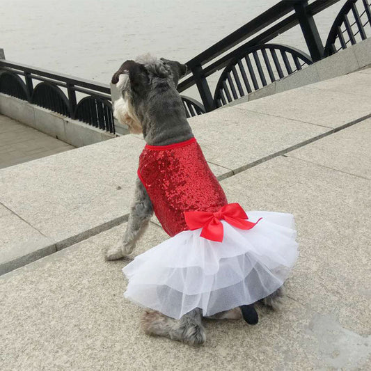 KFX-6485565 Princess Dog Skirt with Sequin Embroidery - Gold, Red, Pink - Sizes S to XL