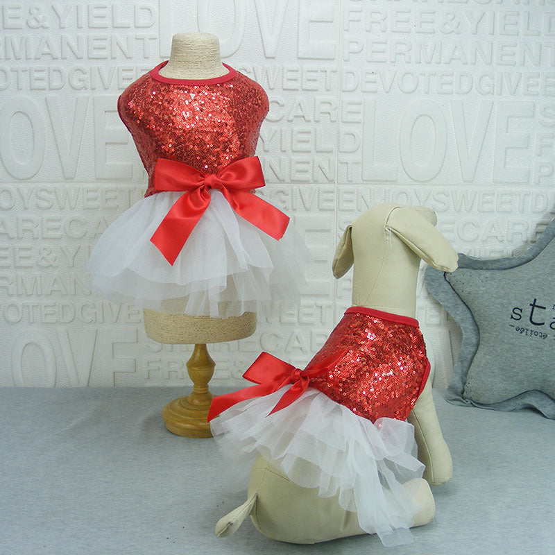 KFX-6485565 Princess Dog Skirt with Sequin Embroidery - Gold, Red, Pink - Sizes S to XL