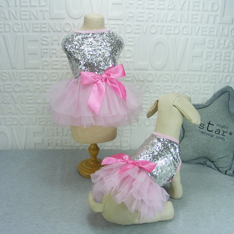 KFX-6485565 Princess Dog Skirt with Sequin Embroidery - Gold, Red, Pink - Sizes S to XL
