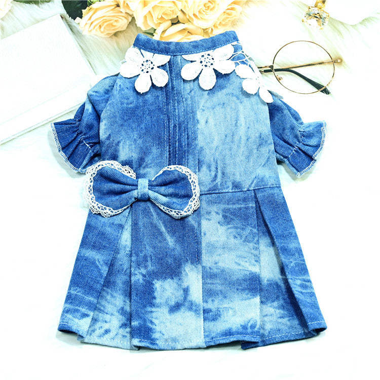 KFX-6490685 Stylish Thin Breathable Denim Pet Skirt for Female Pets