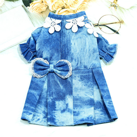 KFX-6490685 Stylish Thin Breathable Denim Pet Skirt for Female Pets