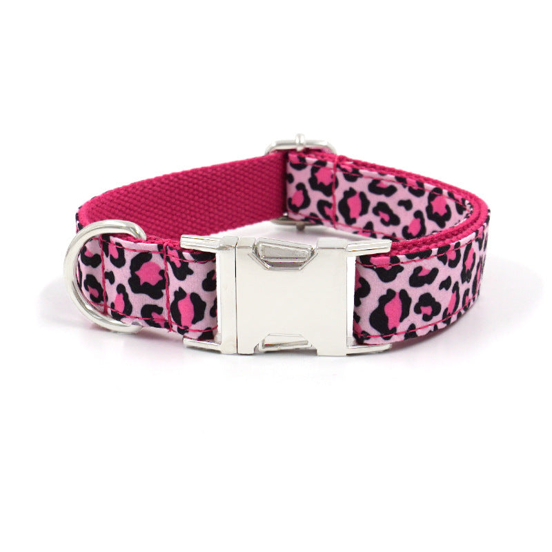 KFX-6491069 Double-layer Pink Leopard Dog Bowknot Collar - Engraved Pet Accessory