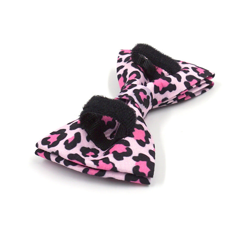 KFX-6491069 Double-layer Pink Leopard Dog Bowknot Collar - Engraved Pet Accessory