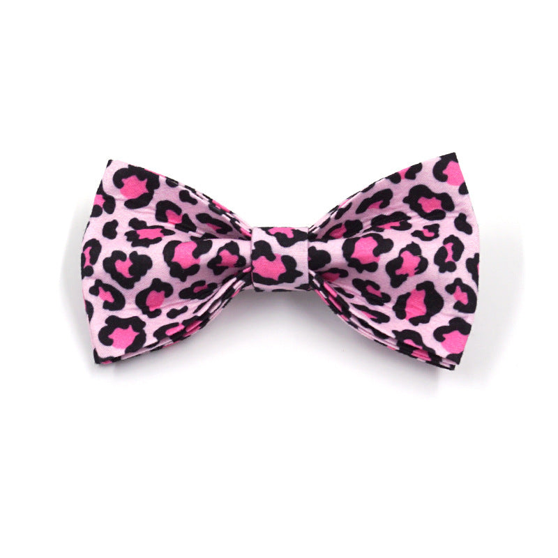 KFX-6491069 Double-layer Pink Leopard Dog Bowknot Collar - Engraved Pet Accessory