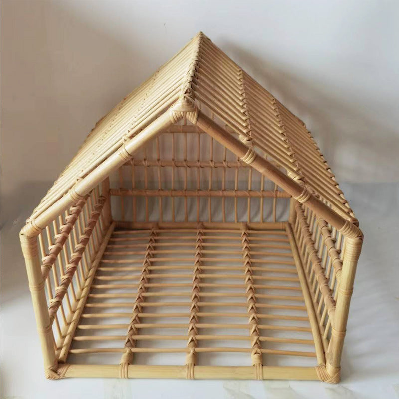 KFX-6492733 Cozy Rattan Cat and Small Dog Cave with Cotton Pad - 50cm Width