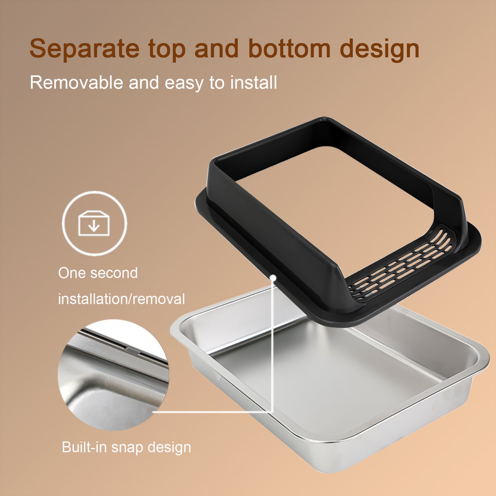 KFX-6494525 Oversized Stainless Steel Litter Box with Removable Lid - Semi-Enclosed, Splash-Proof, and Leak-Proof Design for Large Cats