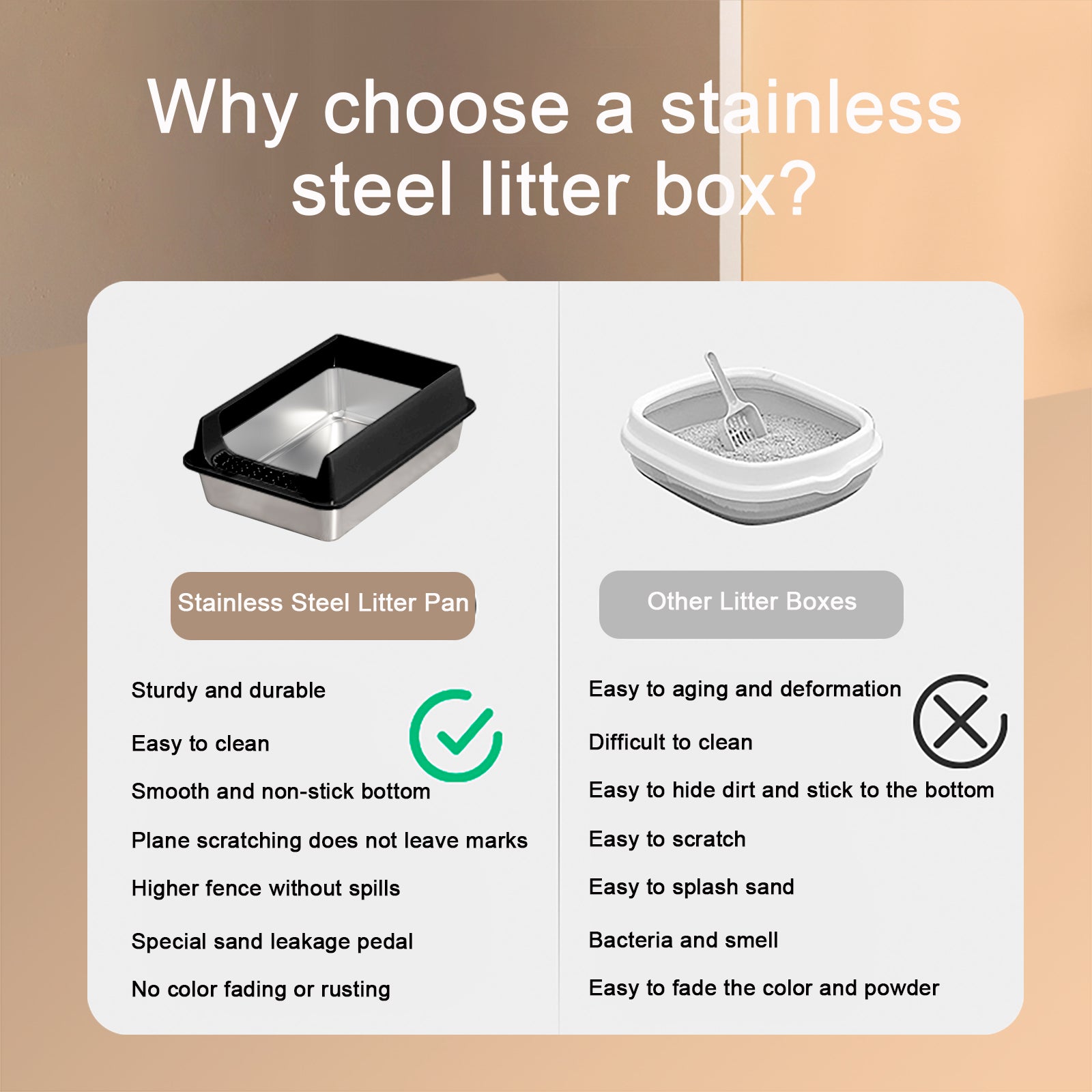 KFX-6494525 Oversized Stainless Steel Litter Box with Removable Lid - Semi-Enclosed, Splash-Proof, and Leak-Proof Design for Large Cats