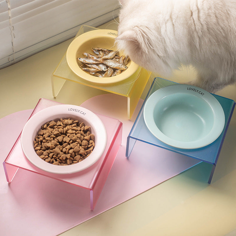 KFX-6495037 Acrylic Cat and Dog Bowl Rack with Anti-Tumble Design - Various Colors Available