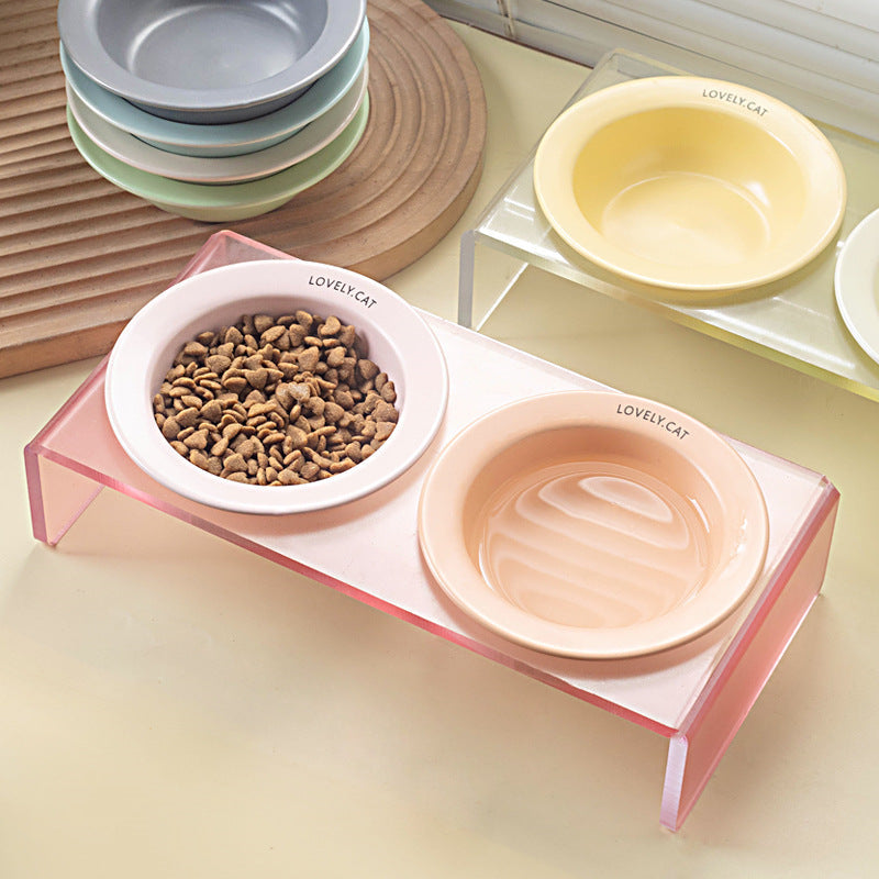 KFX-6495037 Acrylic Cat and Dog Bowl Rack with Anti-Tumble Design - Various Colors Available
