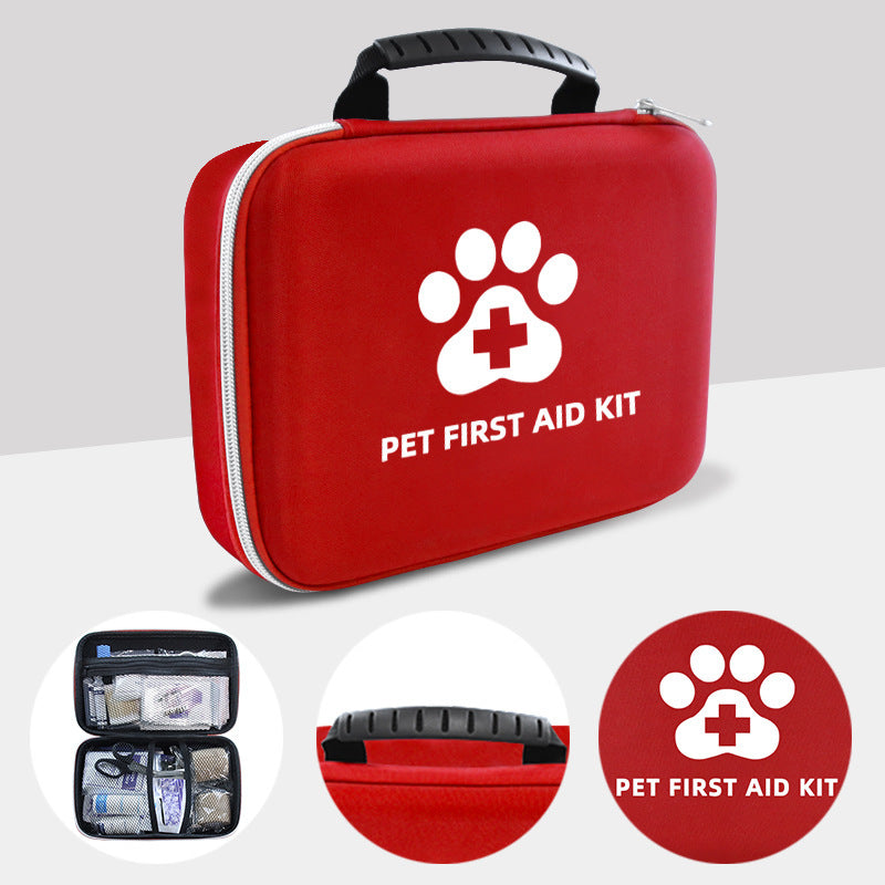 KFX-6495293 Portable Pet First Aid Kit - Emergency Wound Treatment Storage Bag Set for Cats and Dogs, 101 Pieces, Red