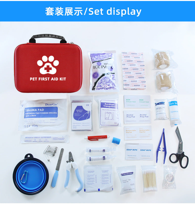 KFX-6495293 Portable Pet First Aid Kit - Emergency Wound Treatment Storage Bag Set for Cats and Dogs, 101 Pieces, Red