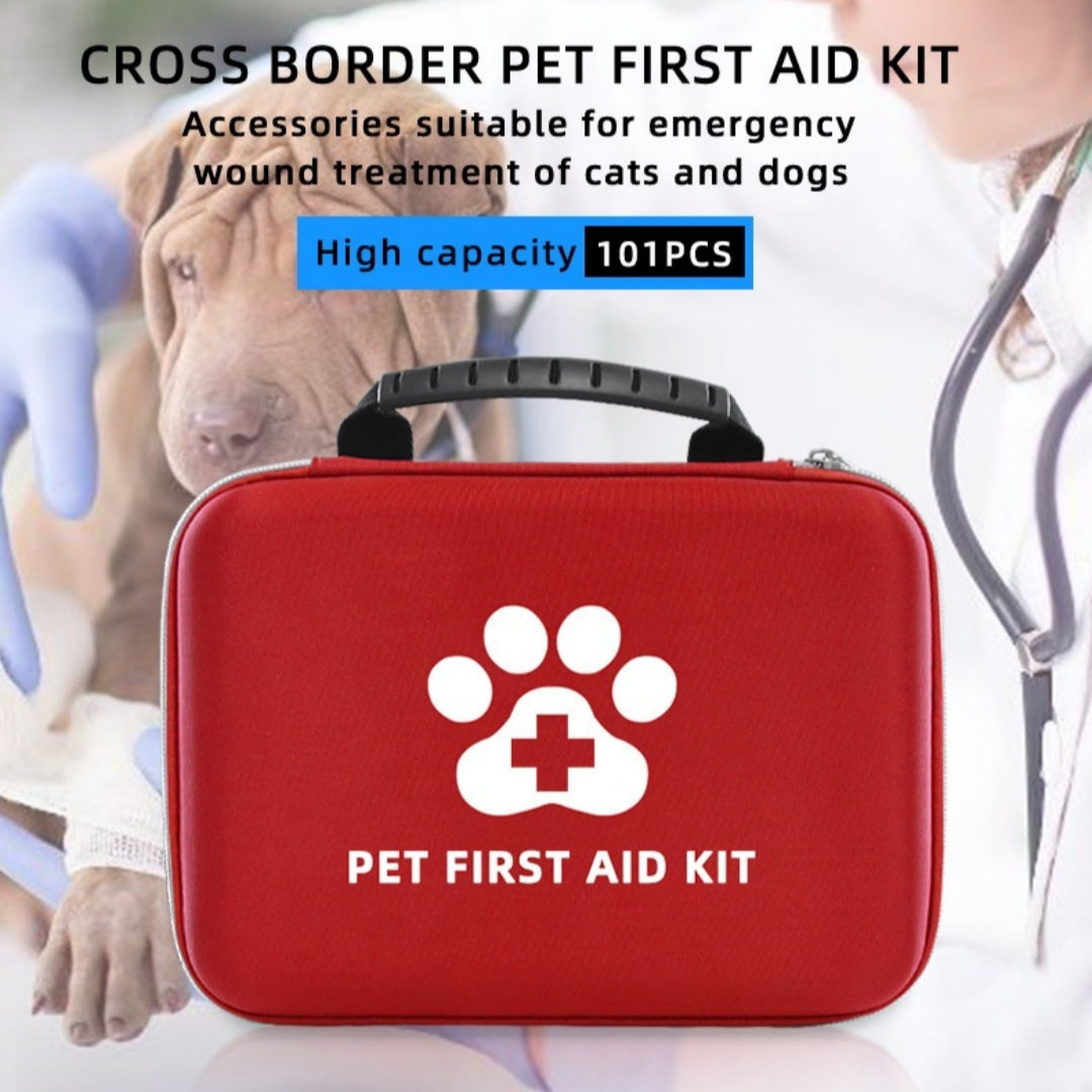 KFX-6495293 Portable Pet First Aid Kit - Emergency Wound Treatment Storage Bag Set for Cats and Dogs, 101 Pieces, Red