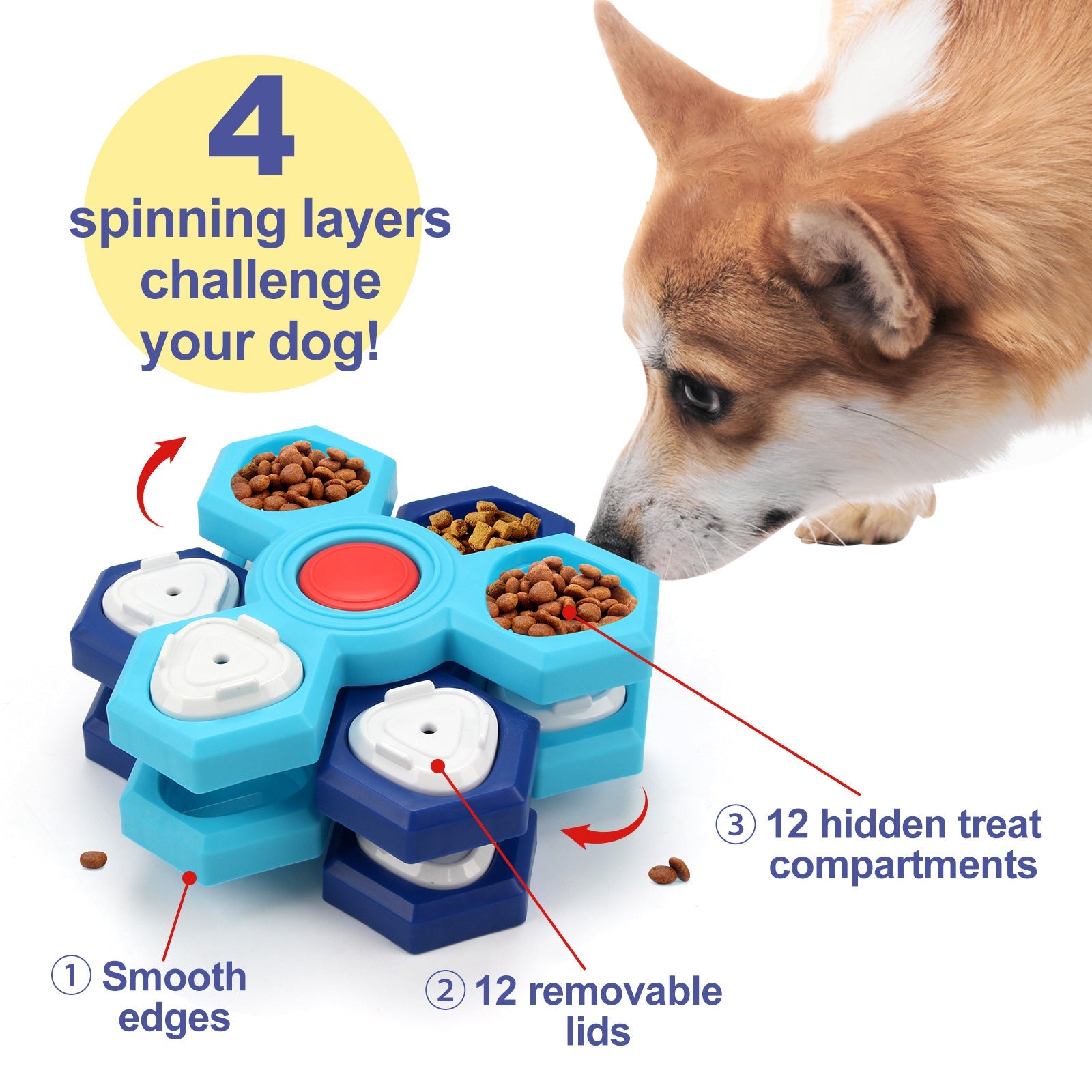 KFX-6496317 Interactive Dog Puzzle Toy - Treat Dispensing Slow Feeder for Pet Enrichment and IQ Training - Suitable for Small and Large Dogs