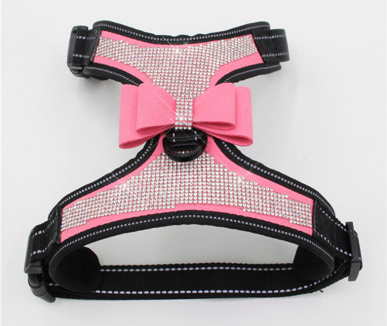 KFX-6498109 Reflective Rhinestone Mesh Pet Chest Strap for Enhanced Visibility and Comfort