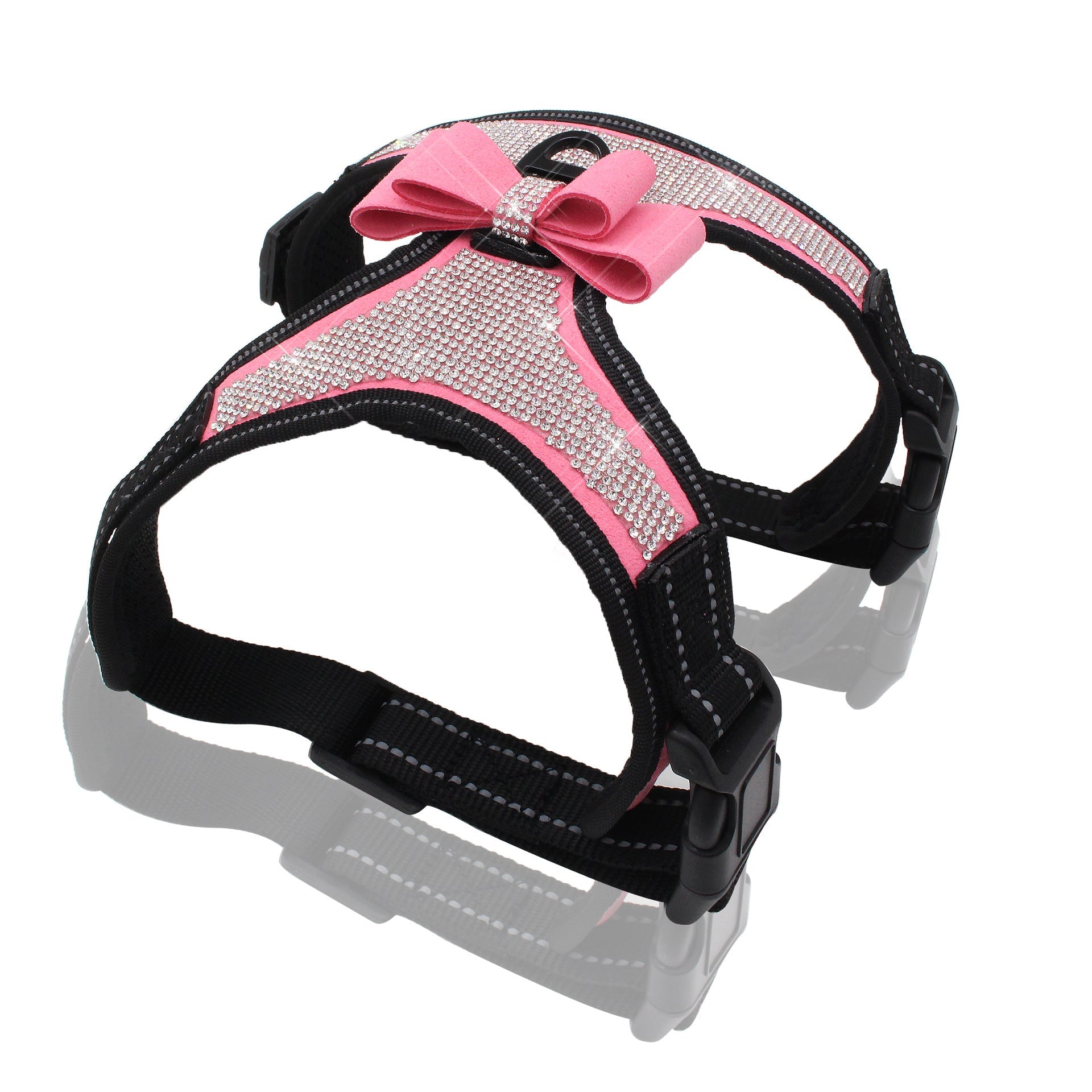 KFX-6498109 Reflective Rhinestone Mesh Pet Chest Strap for Enhanced Visibility and Comfort