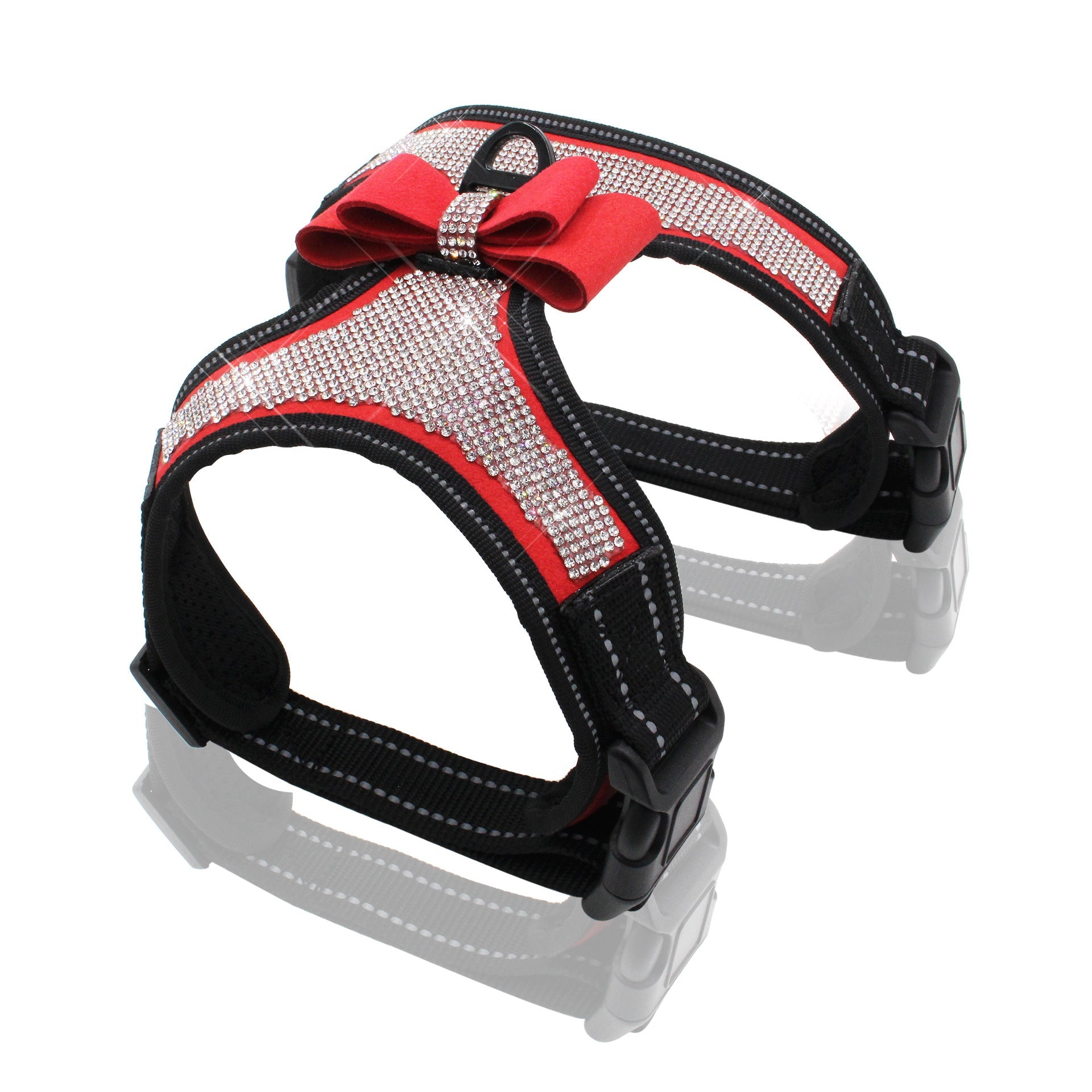 KFX-6498109 Reflective Rhinestone Mesh Pet Chest Strap for Enhanced Visibility and Comfort