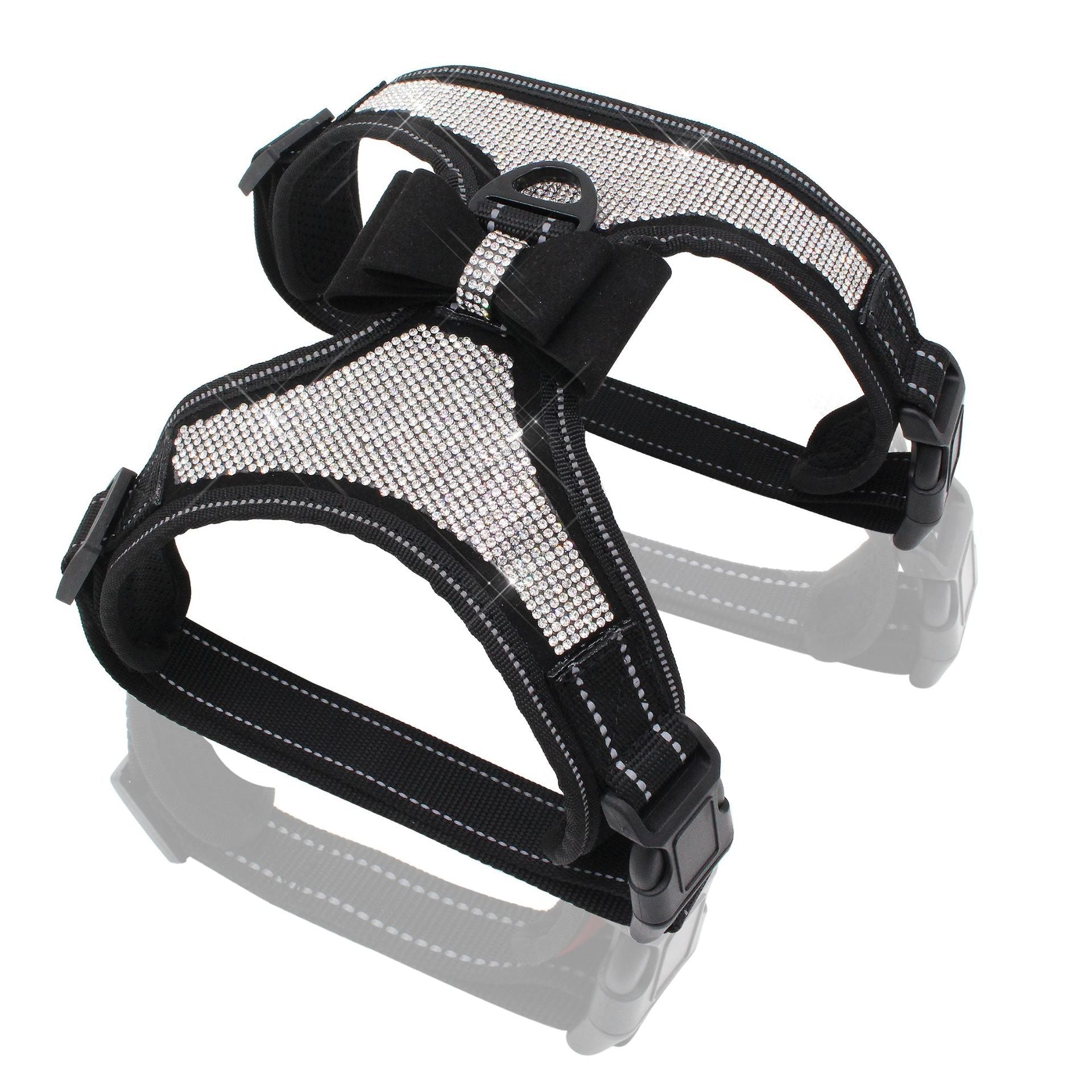 KFX-6498109 Reflective Rhinestone Mesh Pet Chest Strap for Enhanced Visibility and Comfort