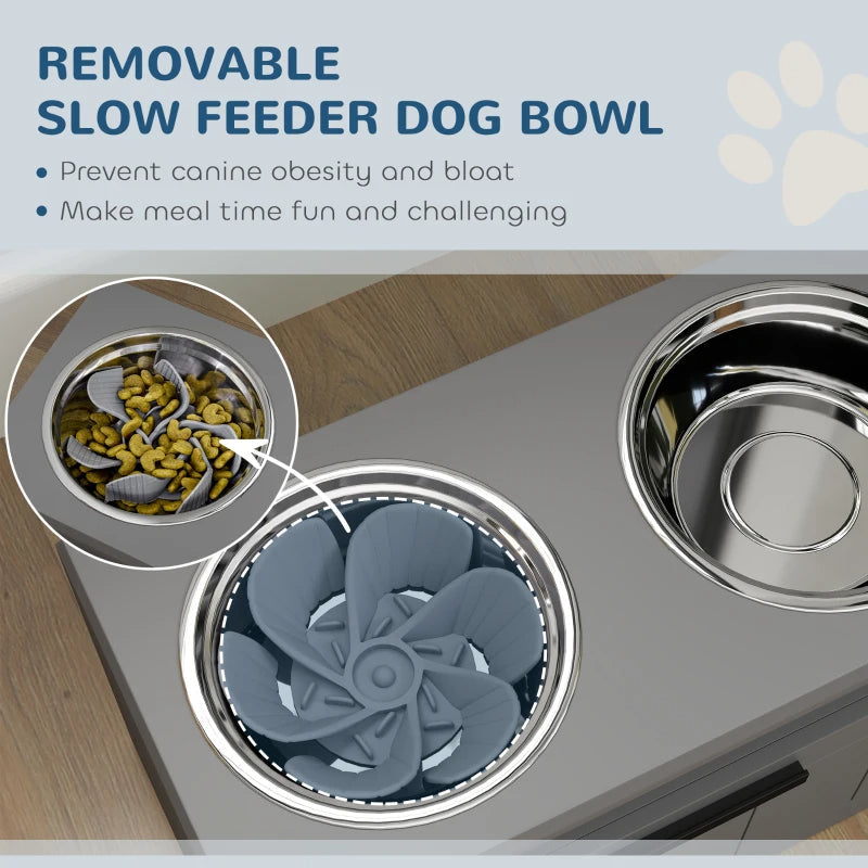KFX-6500285 Elevated Dog Bowl Stand with 2 Stainless Steel Bowls, Storage Drawer and Slow Feeder Mat for Large Breeds