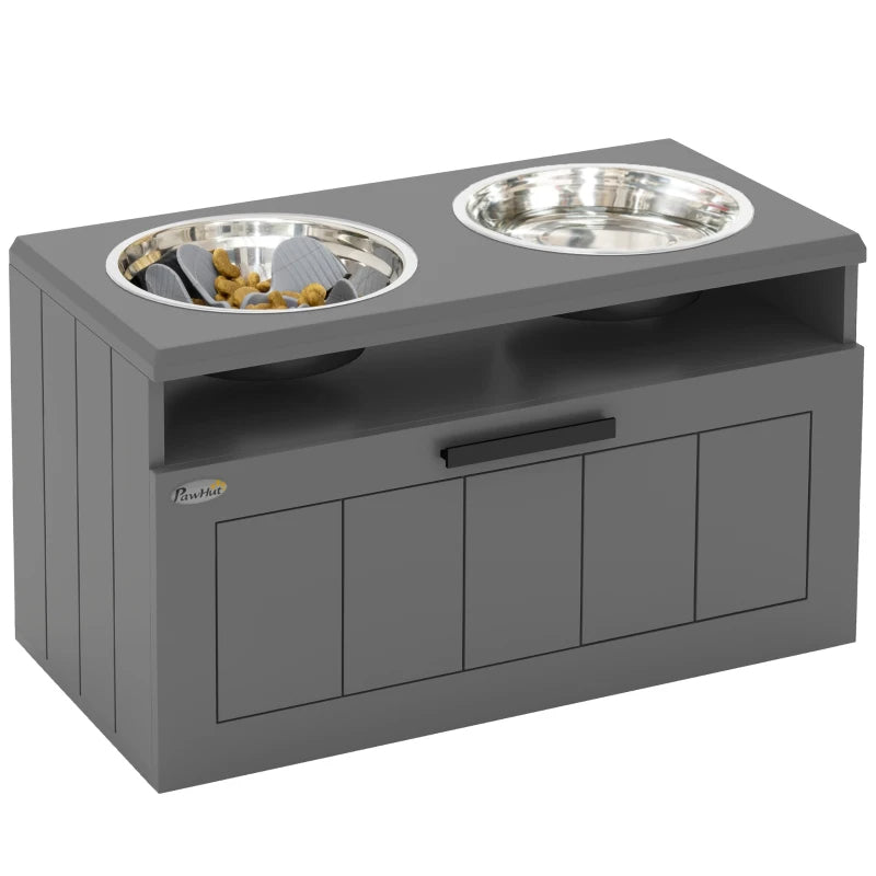 KFX-6500285 Elevated Dog Bowl Stand with 2 Stainless Steel Bowls, Storage Drawer and Slow Feeder Mat for Large Breeds
